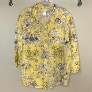 Alfred Dunner 3/4 sleeve Yellow Floral w/Metallic Thread Blouse